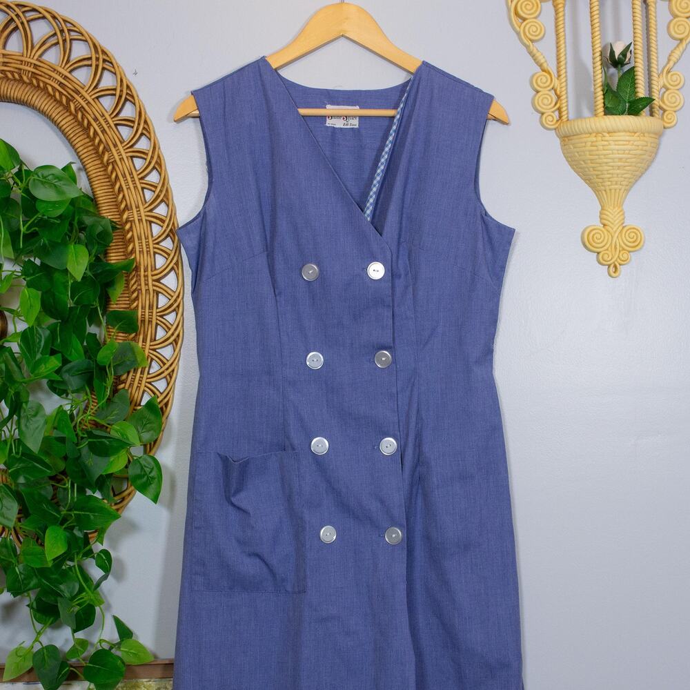 VTG Chambray Double Breasted Nautical Sailor Shift Dress V-Neck | Soft Summer